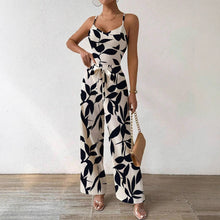 Print Jumpsuit Elastic Waist Belt Jumpsuit