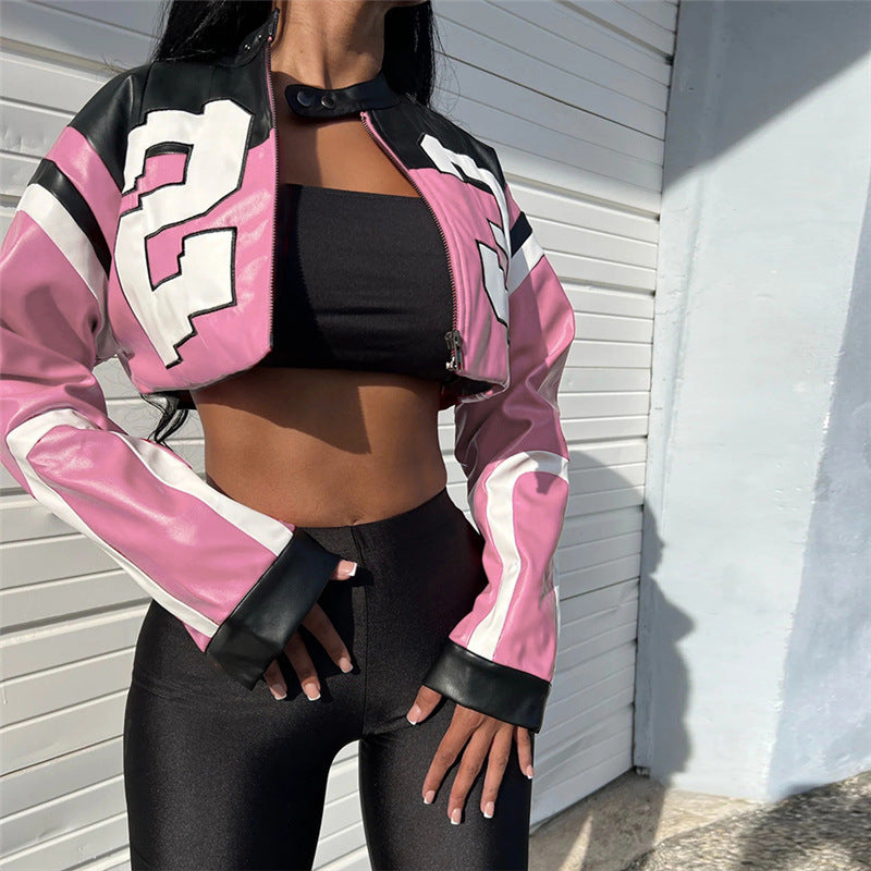 Street Letter Printing Zipper Slim-fit Coat For Women