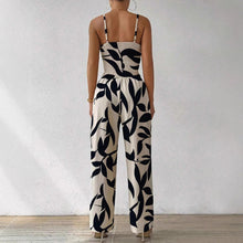 Print Jumpsuit Elastic Waist Belt Jumpsuit