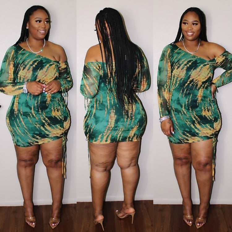 Strapless Green Printed Rope Dress